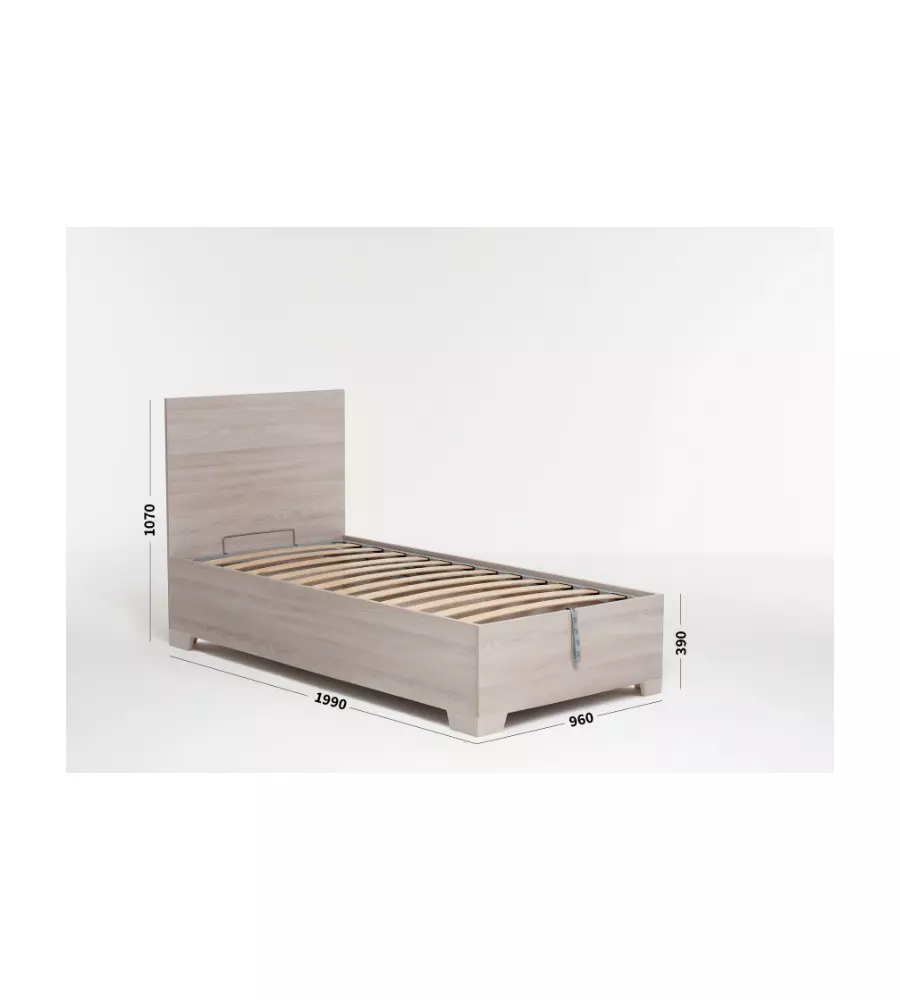 LETTO SINGOLO CONTENITORE CON PIEDINI "HI BOX" OLMO NATURALE 90X190 CM
